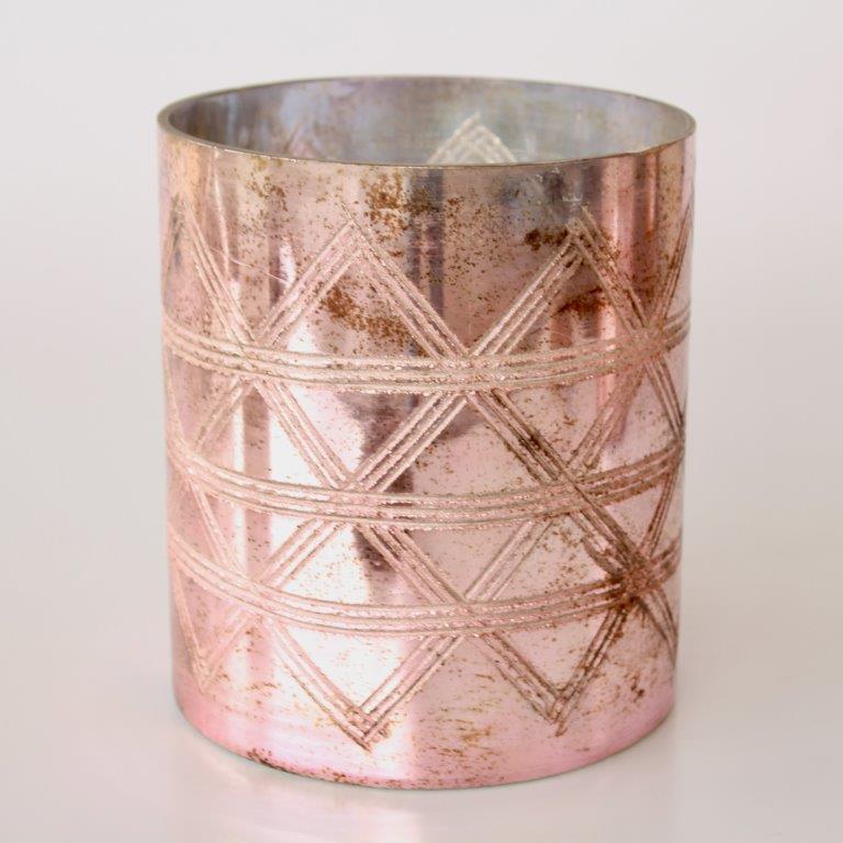 Large Pink Glass Etched Vase